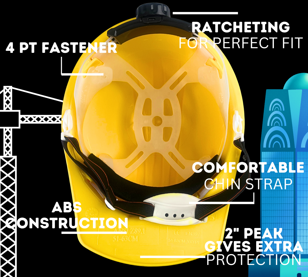OSHA Approved ABS Adult Size Yellow Safety Hard Hat With Built-In Adjustable Liner  - SF-97704