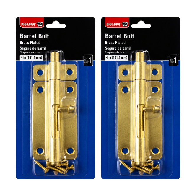 2 Pc. 4-Inch Brass Plated Barrel Bolt Door Latch – Heavy Duty Sliding Barrel Lock with Mounting Screws – Security Lock for Doors, Gates, Fences, Cabinets & Sheds