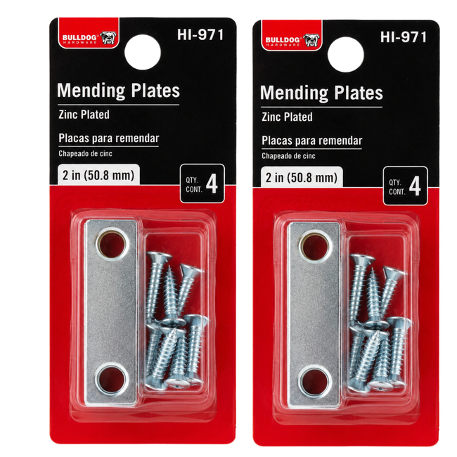 2 Pc. 2 Inch Zinc Plated Mending Plates with Screws, 4 Pack, Flat Straight Repair Brackets for Wood Furniture, Shelves, Bookcases, Frames, and Reinforcement