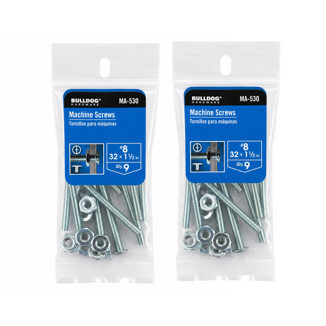 2 Packs Machine Screws with Nuts, #8-32 x 1-1/2 Inch Phillips Flat Head Screws, Zinc-Plated Steel Fasteners, 9 Pack