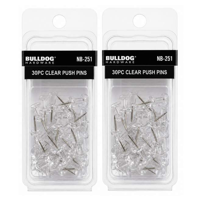 30 Clear Push Pins for Cork Boards, Bulletin Boards, Maps & Photos – Transparent Plastic Heads with Sharp Steel Points – Office, School & Home Thumb Tacks