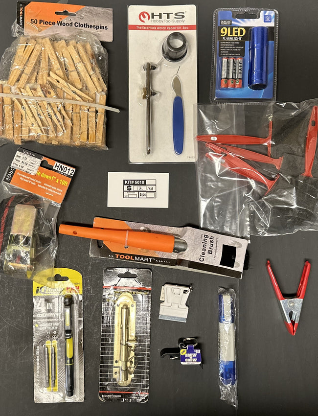 Bulk Closeout Lot Assorted Household & Hardware Tools – Clothespins, Watch Repair Kit, Flashlight, Door Hardware & Utility Items – FREE SHIPPING – FINAL SALE