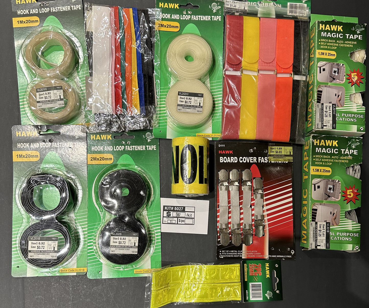Bulk Closeout Lot HAWK Hook & Loop Fastener Tape & Magic Tape Assortment – Board Cover Clips & Straps – FREE SHIPPING – FINAL SALE