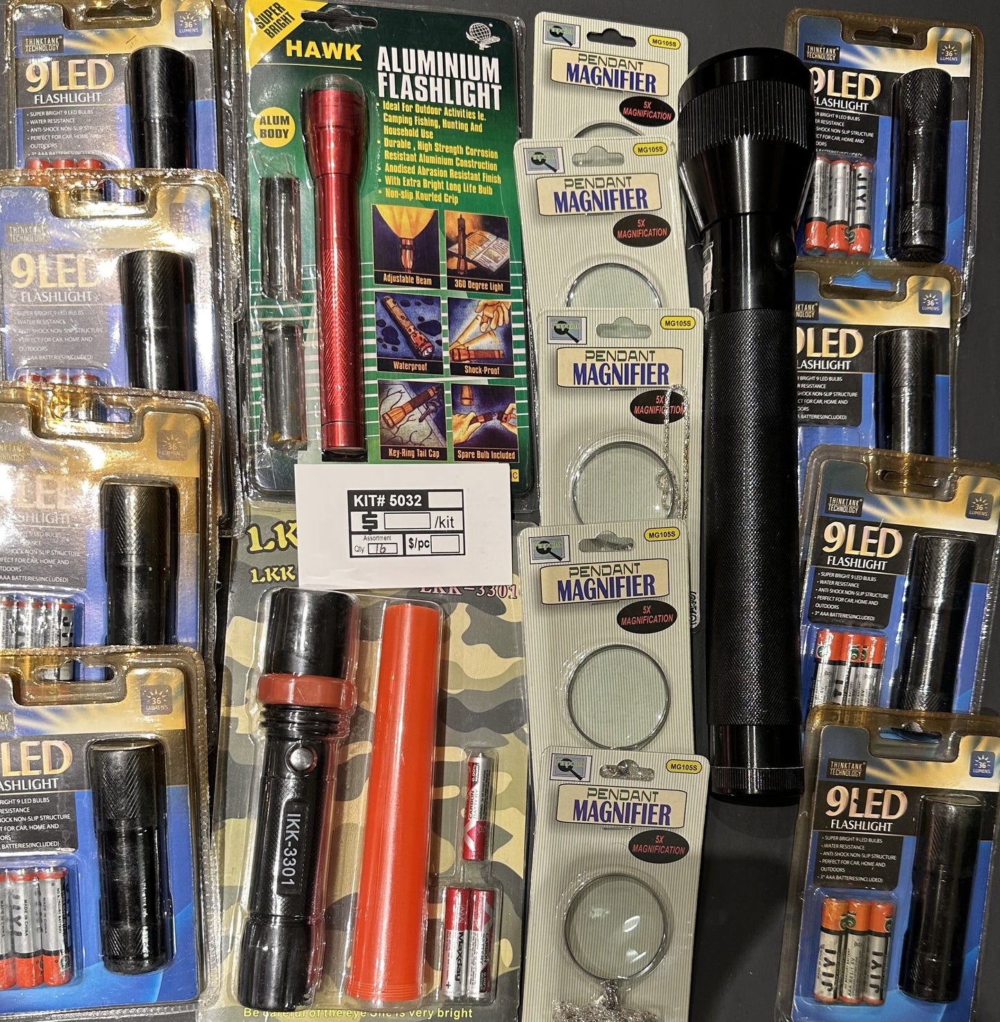 Bulk Closeout Lot LED Flashlights & Pendant Magnifiers – Aluminium Flashlight, Tactical Torch & 9-LED Sets – FREE SHIPPING – FINAL SALE