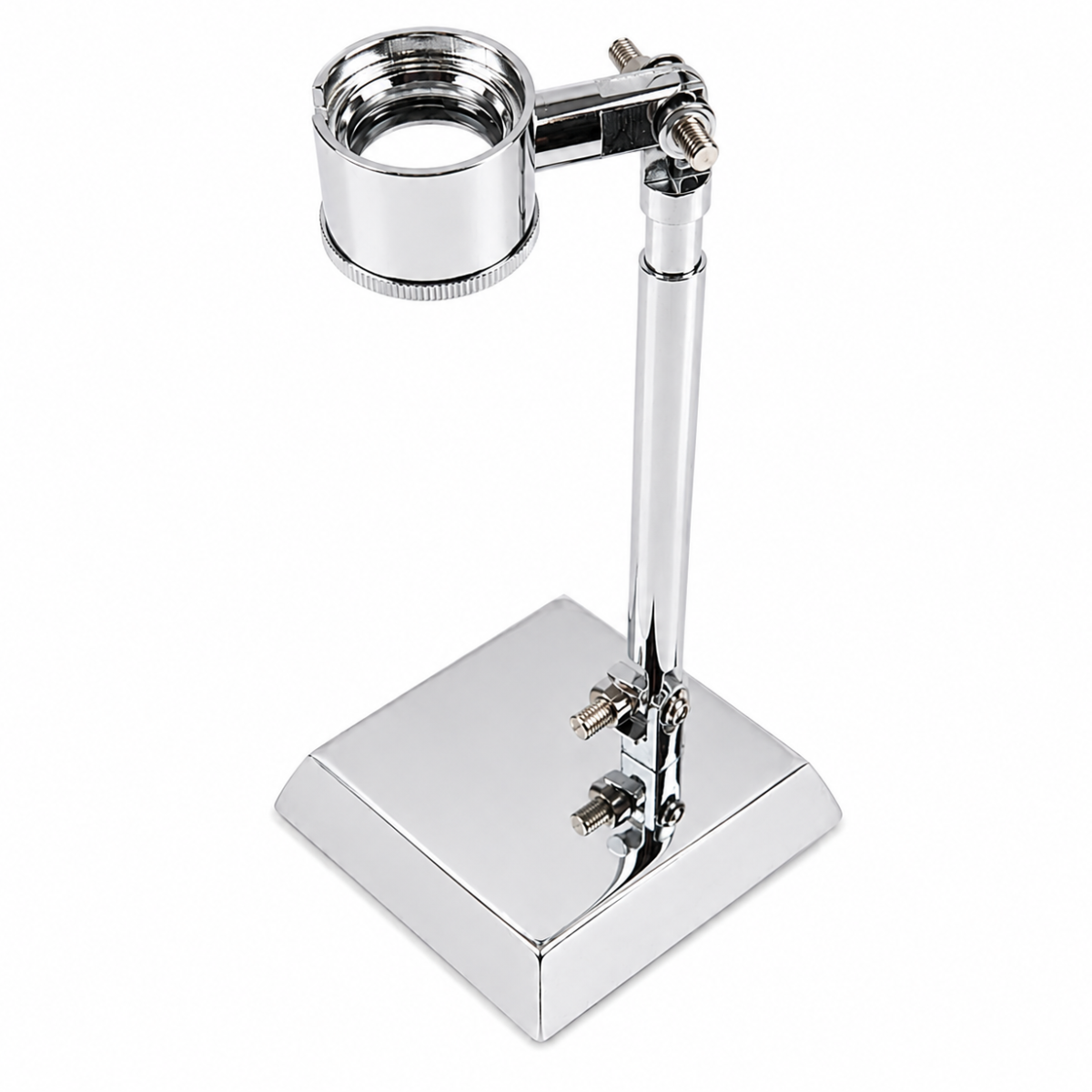 10X Triplet Glass Lens Loupe on Stand, 20mm Chrome Stainless Steel Hands-Free Magnifier with Weighted Base