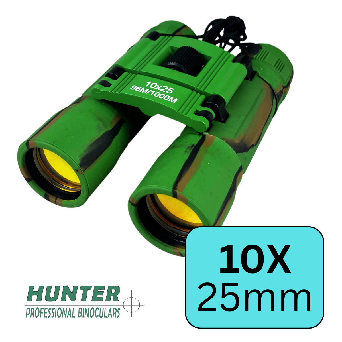 Hunter 10x25 Compact Ruby Lens Binoculars – Camo Green All-Purpose Outdoor Binoculars for Hiking, Camping, Sports – Lightweight, Includes Neck Strap & Pouch – MG230RC