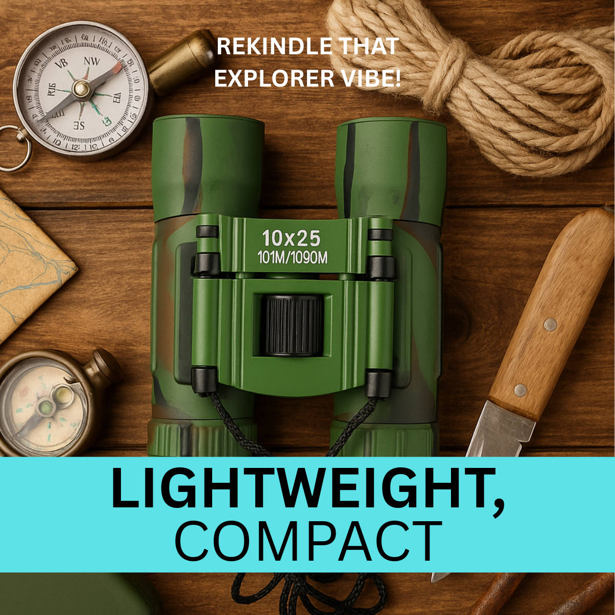 Hunter 10x25 Compact Ruby Lens Binoculars – Camo Green All-Purpose Outdoor Binoculars for Hiking, Camping, Sports – Lightweight, Includes Neck Strap & Pouch – MG230RC