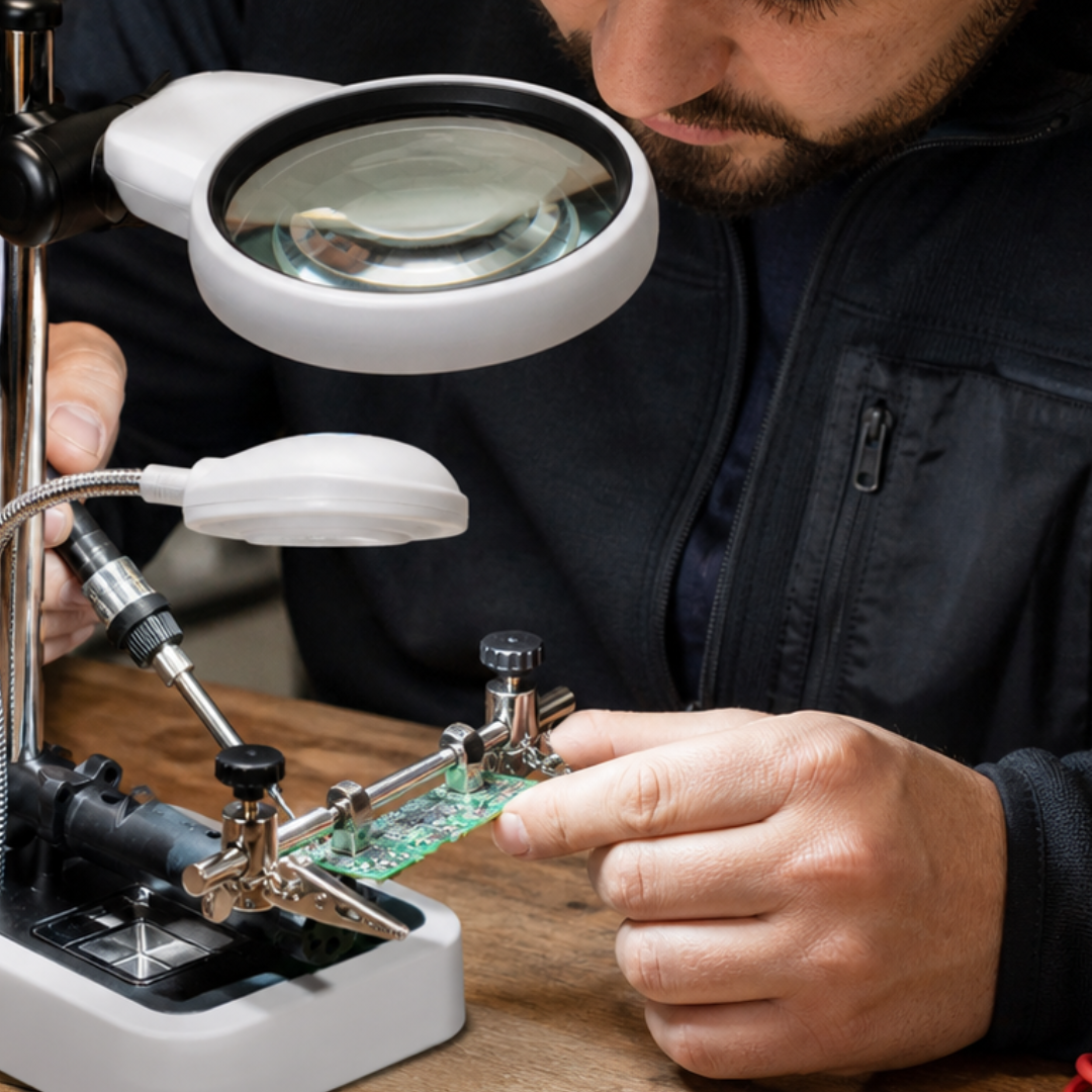 Clamp Magnifier With 2 Clamps, 3 Lenses 6 LED's And Soldering Iron Stand  - MG8945AA-L6