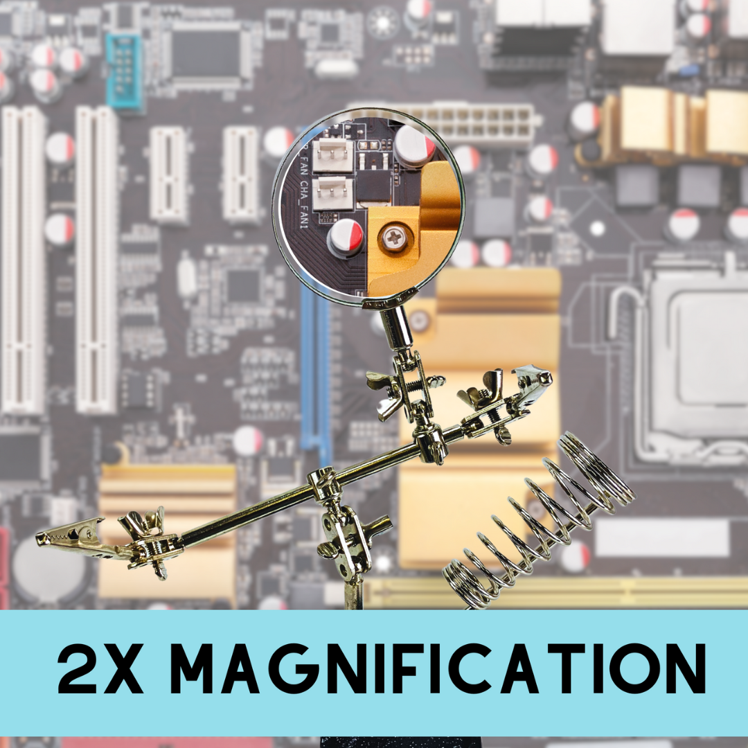 Helping Hand Magnifier with Tool Holder – 2.5" 2X Glass Lens, Adjustable Alligator Clips, Weighted Cast Iron Base with Storage Tray – Soldering & Jewelry Workstation