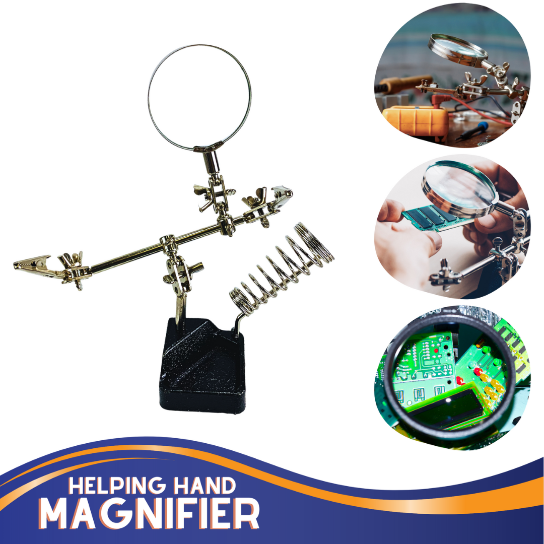 Helping Hand Magnifier with Tool Holder – 2.5" 2X Glass Lens, Adjustable Alligator Clips, Weighted Cast Iron Base with Storage Tray – Soldering & Jewelry Workstation