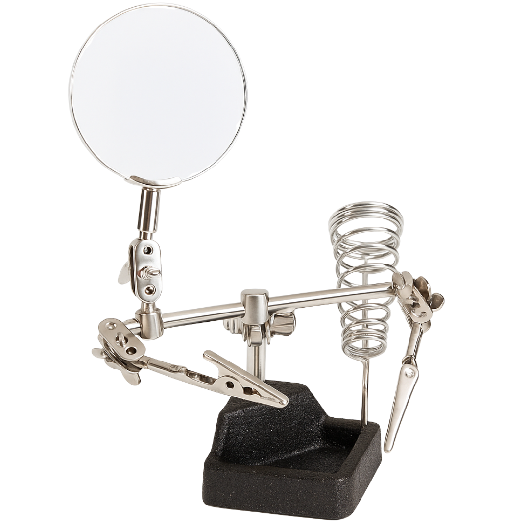 Helping Hand Magnifier with Tool Holder – 2.5" 2X Glass Lens, Adjustable Alligator Clips, Weighted Cast Iron Base with Storage Tray – Soldering & Jewelry Workstation