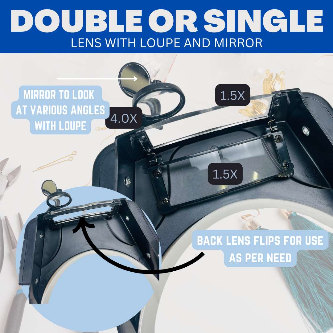 LED Illuminated Head Magnifier | 4 Lenses, Extra Swivel Down Lens  - MG-18329