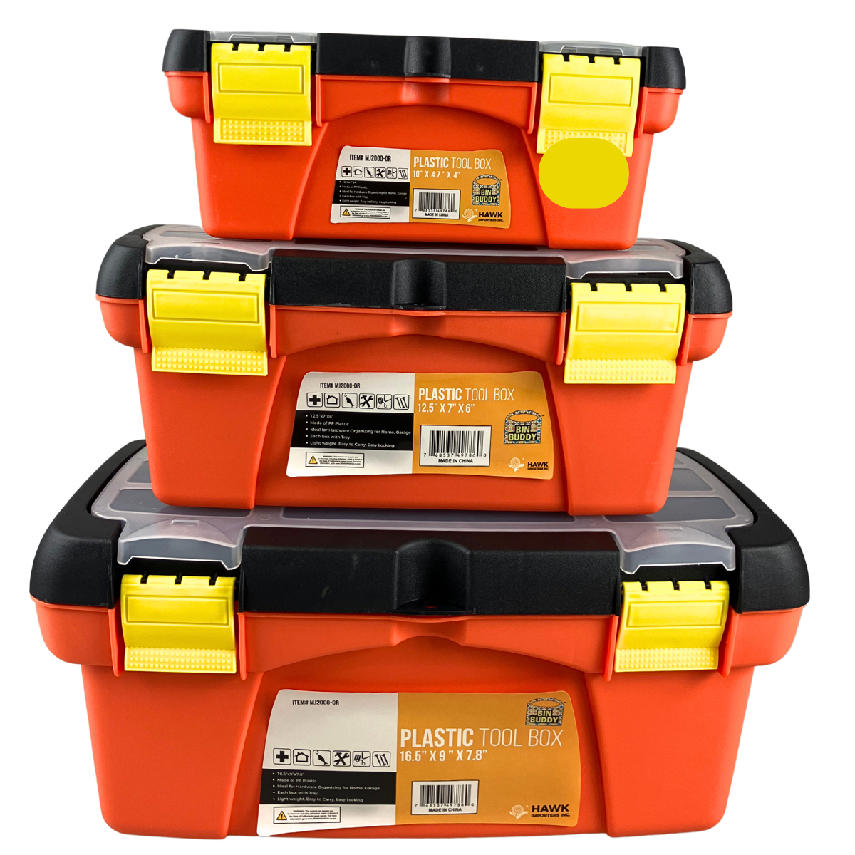 3-Piece Plastic Tool Box Set with Tray – Durable Orange Storage Organizer with Secure Latches & Top Compartments