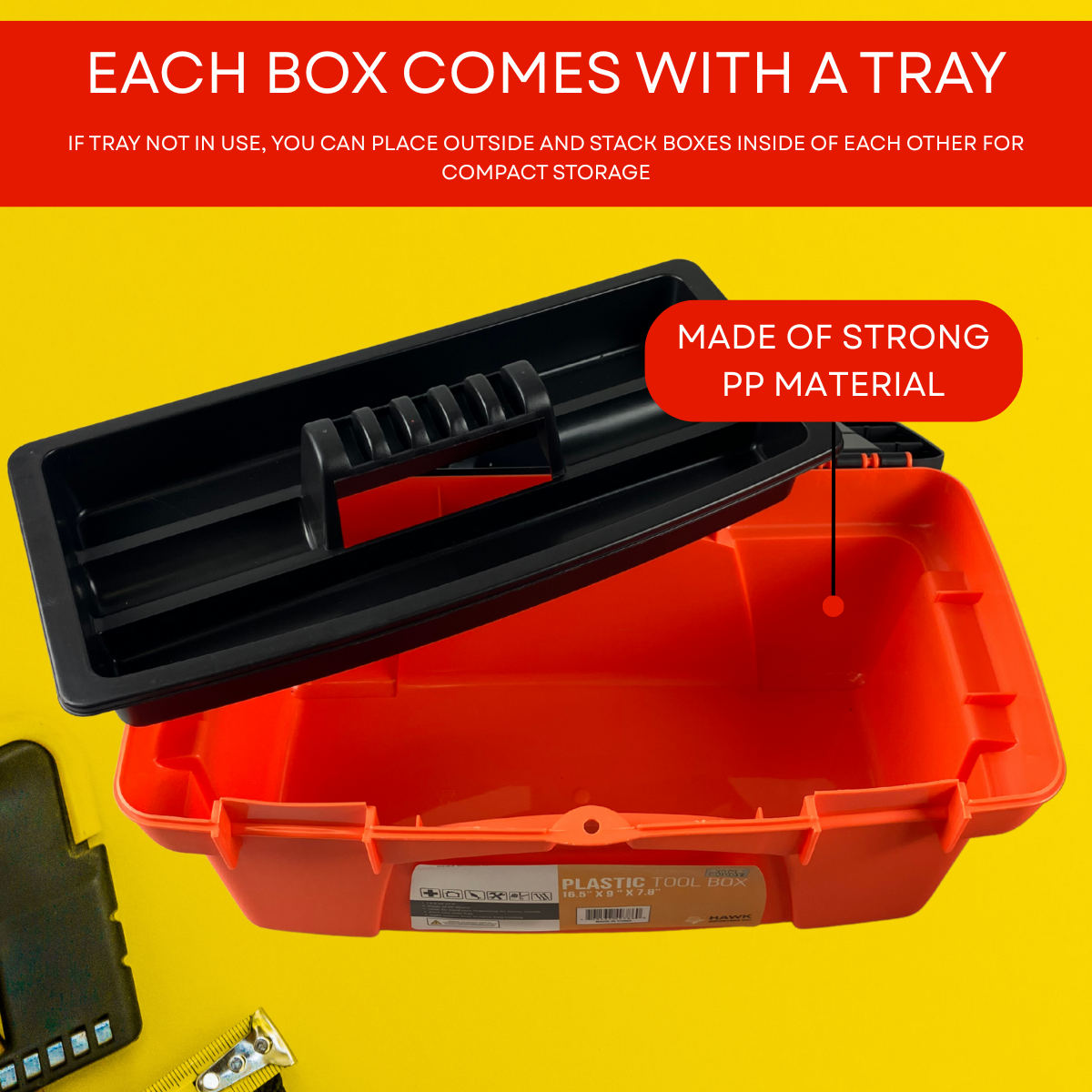 3-Piece Plastic Tool Box Set with Tray – Durable Orange Storage Organizer with Secure Latches & Top Compartments