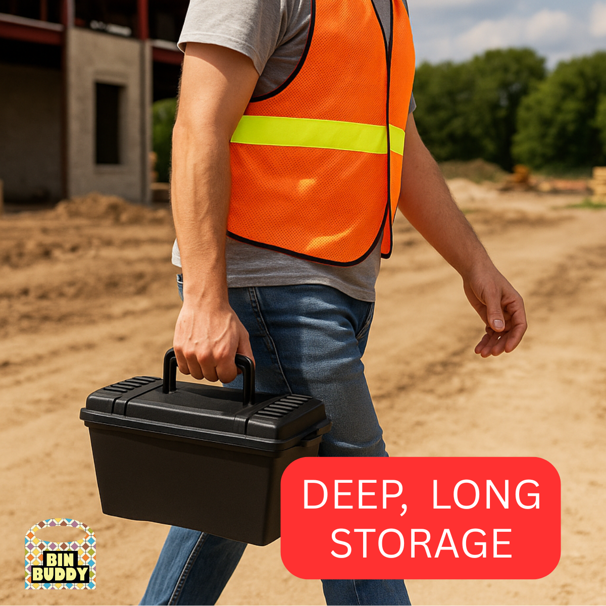 Heavy-Duty Plastic Tool Box | 11" Long Storage Bin with Secure Latch, Carry Handle & Durable Build – Deep Organizer for Tools, Hardware & Accessories – Ideal for Home, Garage, Jobsite