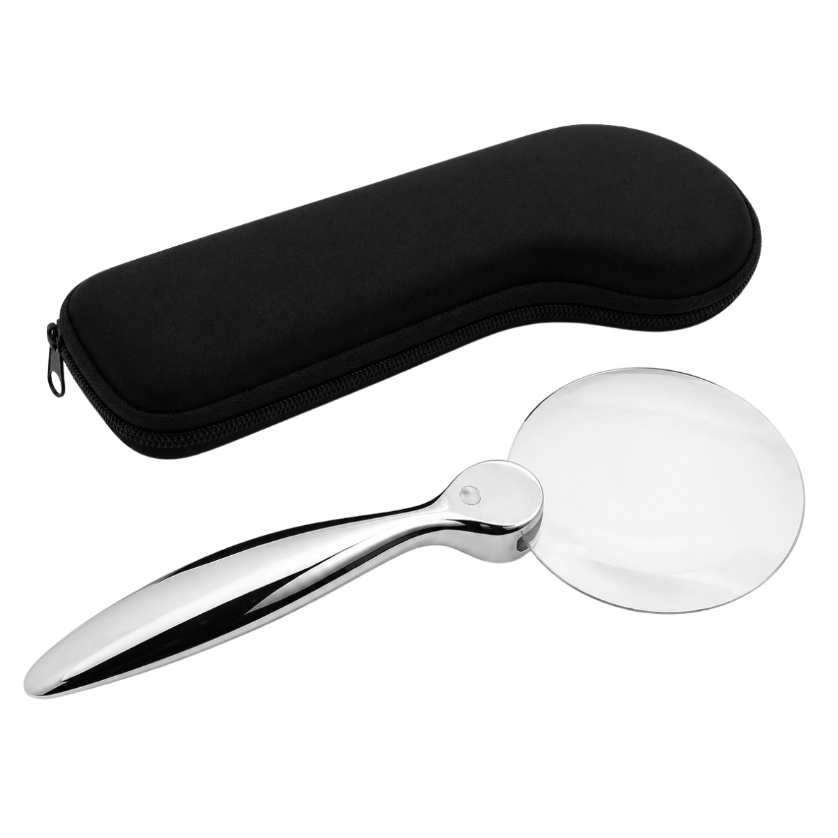 3" Rimless 2X/4X Handheld Magnifying Glass with Stainless Steel Handle & Black Zipper Storage Bag, Elegant Reading Magnifier