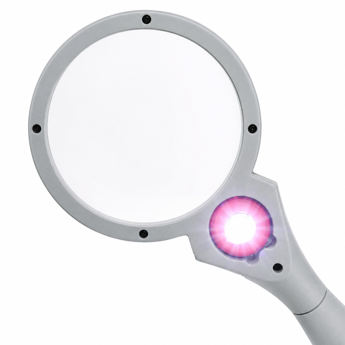 3X/5X LED Handheld Magnifier, 3.5-Inch Acrylic Lens with Adjustable Roller Ball Light, Gray Ergonomic Handle
