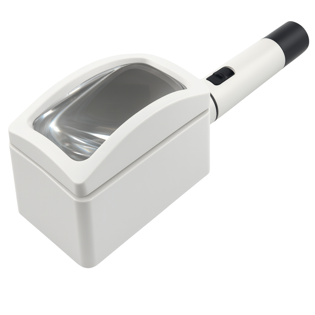 3X Illuminated Rectangular Magnifier with Halogen Light – 12" Long Handheld Magnifier with 4" x 2" Lens, Swivel Head, Bright Illumination for Collectors, Crafters, Hobbyists – MG-07715