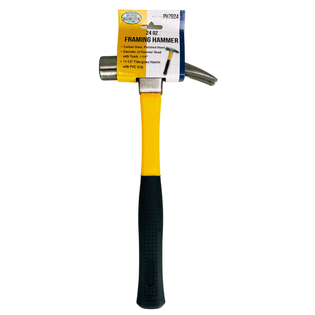 ARTESIA TOOL COMPANY 24 Oz. Framing Hammer - Carbon Steel Head, Fiberglass Handle | Perfect Balance Between Power and Maneuverability