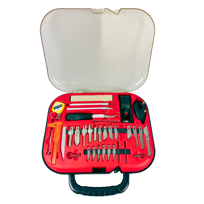 38-Piece Hobby Knife Set – Precision Craft Tool Kit with Assorted Blades, Handles, Planers, Caliper, Tape Measure & Storage Case – For Model Building, Carving, DIY, Woodworking & More