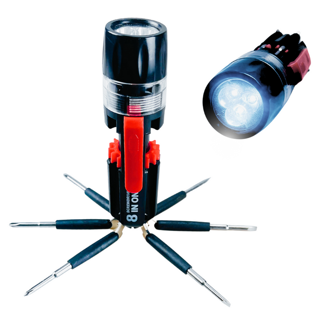 8 In 1 Multipurpose 6" Flashlight & Screwdrivers  - PS-02511