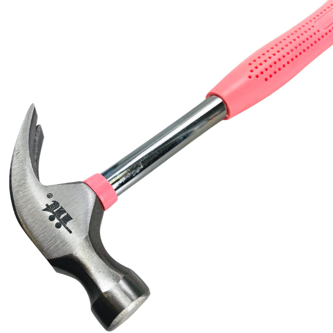 8 oz Pink Claw Hammer – Heat-Treated Polished Steel Head with Comfort Grip Handle