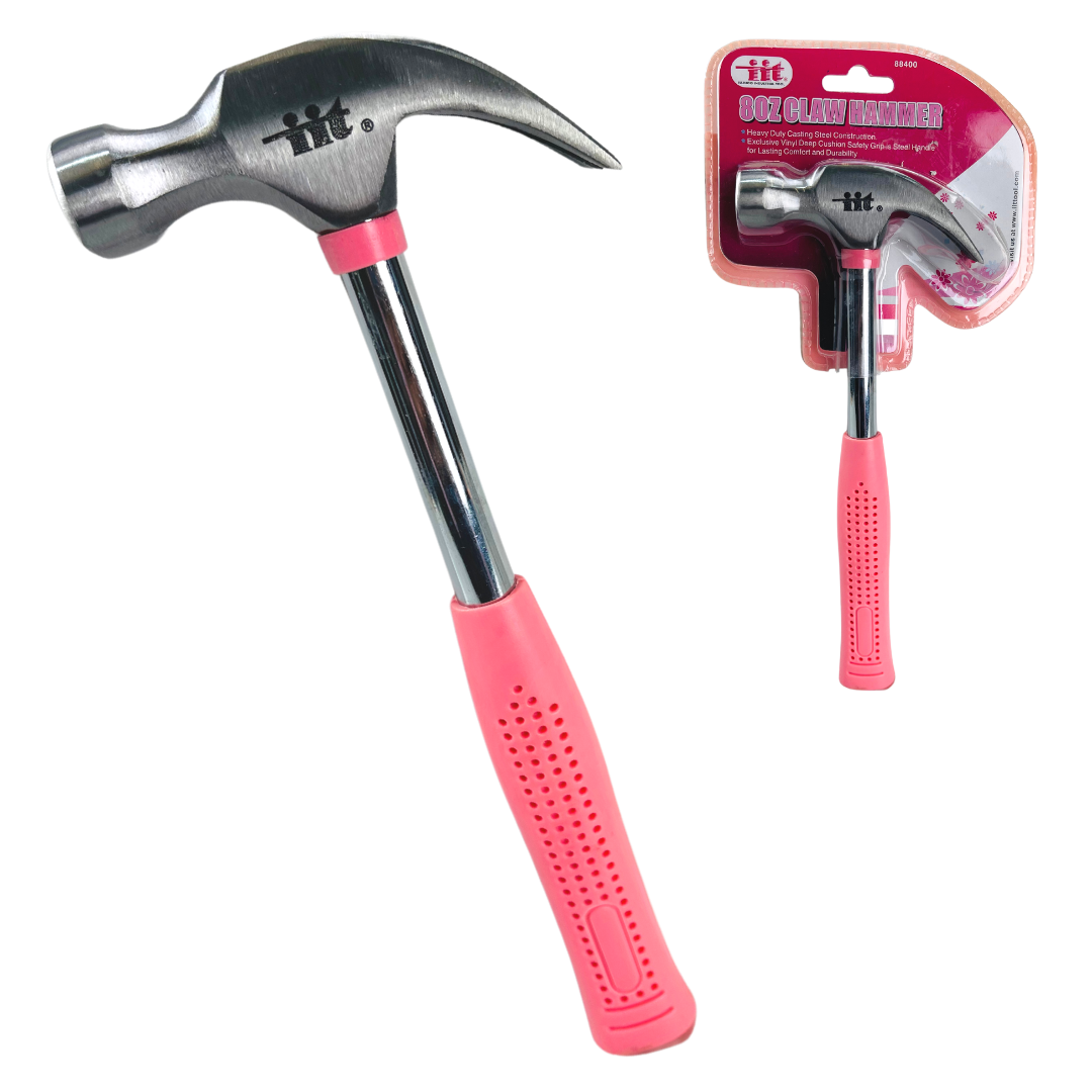 Pink Tool Caddy & 8 oz Claw Hammer Set – Lightweight Home Repair & DIY Essentials