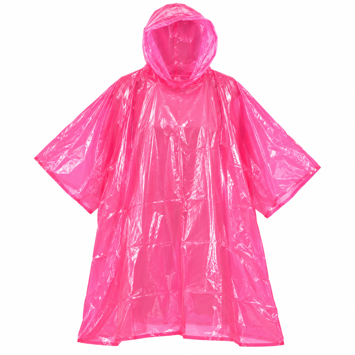 2 Pc. Adult Waterproof Rain Poncho with Hood – Pink Vinyl, Lightweight, Foldable & Compact, One Size Fits Most, Emergency Rain Gear for Camping, Travel, Festivals & Outdoor Activities