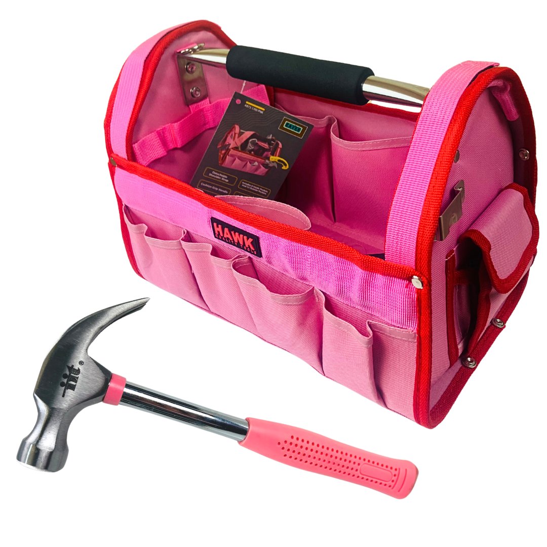 Pink Tool Caddy & 8 oz Claw Hammer Set – Lightweight Home Repair & DIY Essentials