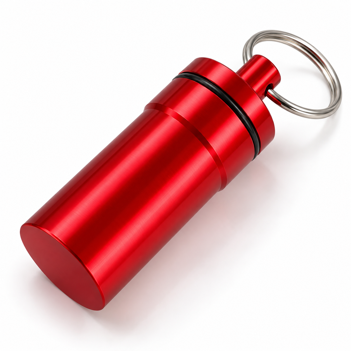 Red Aluminum Pill Holder Keychain, 1.75-Inch Portable Capsule Container with Screw-Top Lid, O-Ring Seal and Key Ring for Travel and Everyday Carry