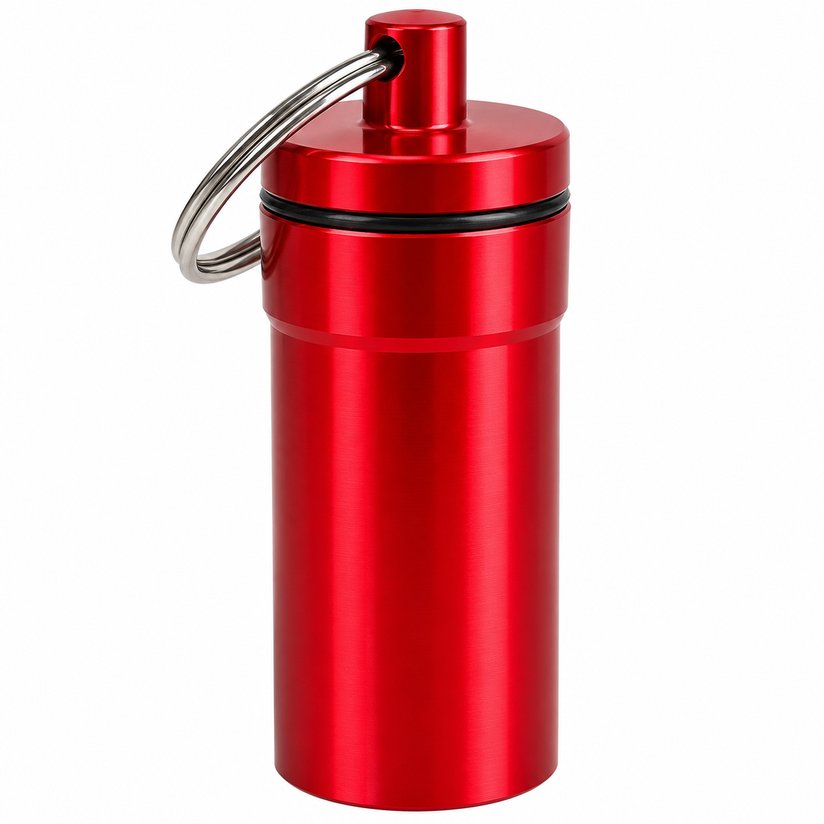 Red Aluminum Pill Holder Keychain, 1.75-Inch Portable Capsule Container with Screw-Top Lid, O-Ring Seal and Key Ring for Travel and Everyday Carry