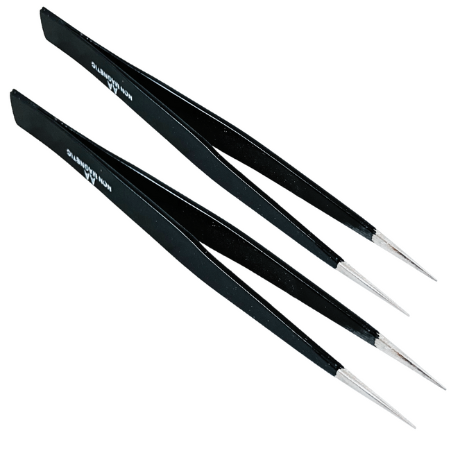 5 Inch Straight NeedleTip Non Magnetic Tweezers With Black Oxide Finish (Pack of: 2) - S8-08537-Z02