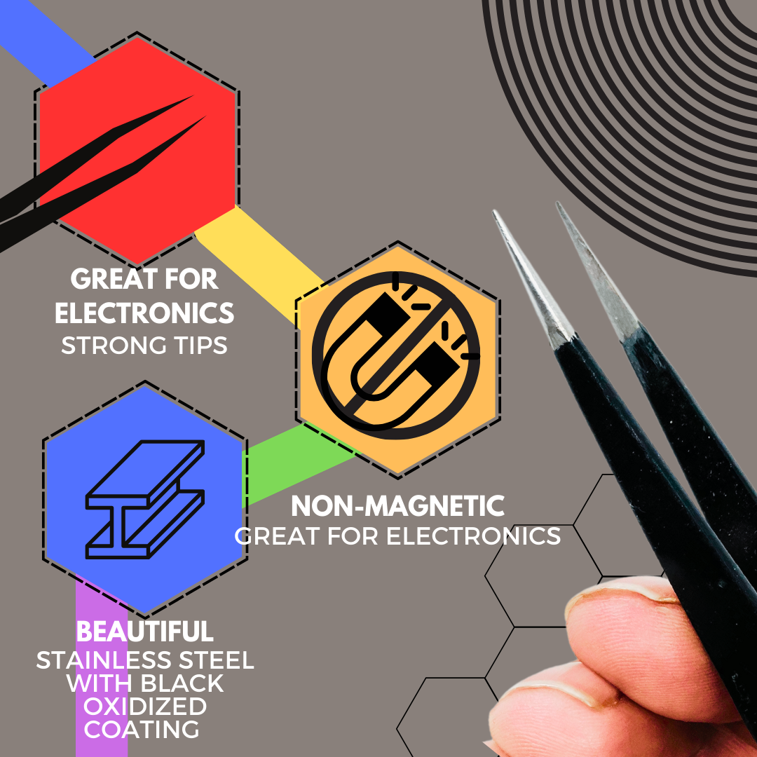 5 Inch Straight NeedleTip Non Magnetic Tweezers With Black Oxide Finish (Pack of: 2) - S8-08537-Z02