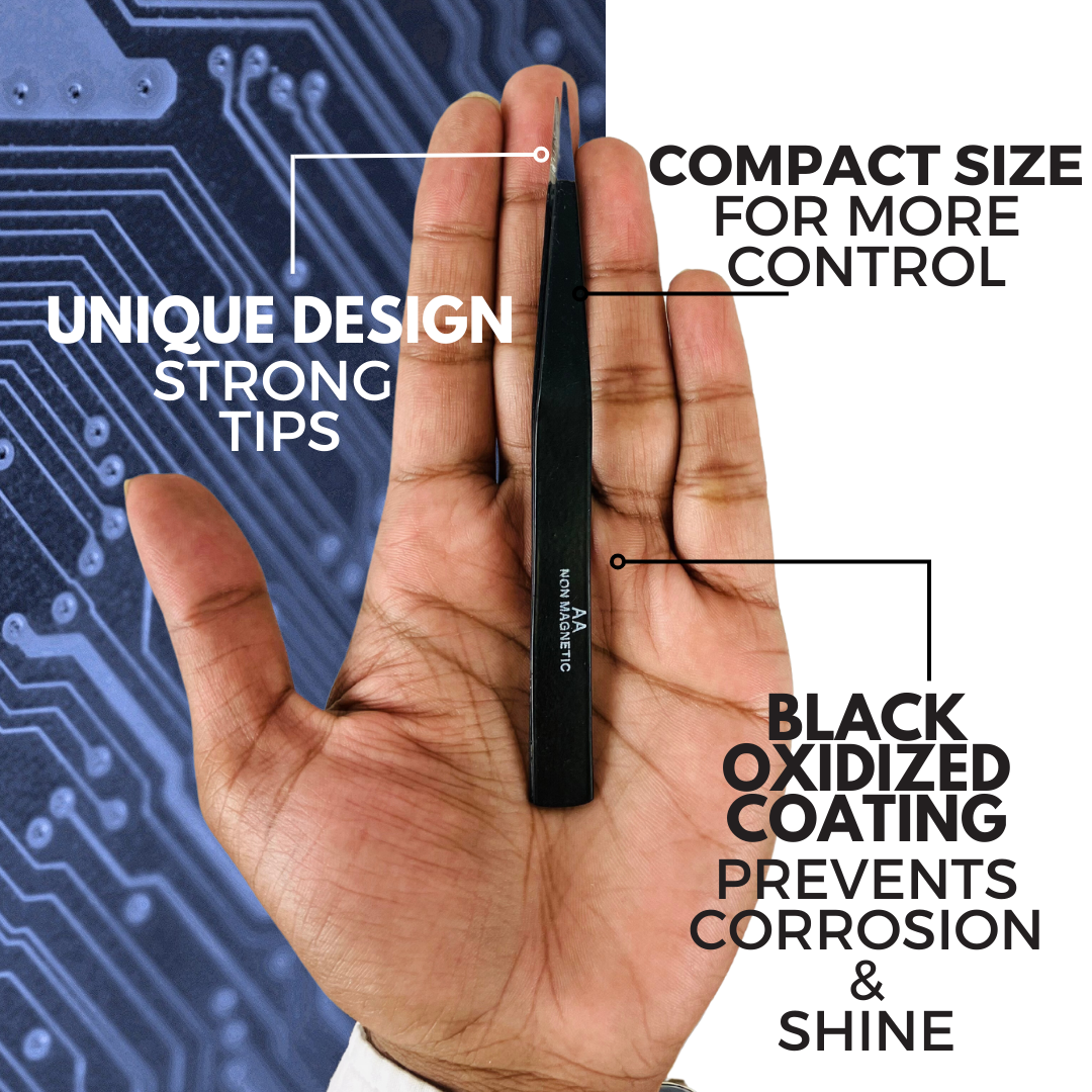 5 Inch Straight NeedleTip Non Magnetic Tweezers With Black Oxide Finish (Pack of: 2) - S8-08537-Z02