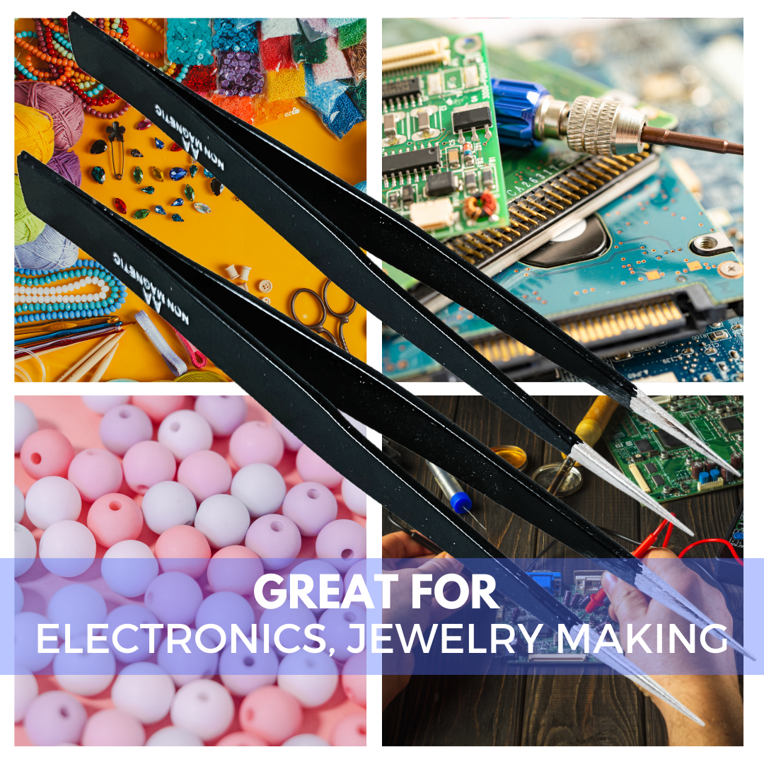 5 Inch Straight NeedleTip Non Magnetic Tweezers With Black Oxide Finish (Pack of: 2) - S8-08537-Z02