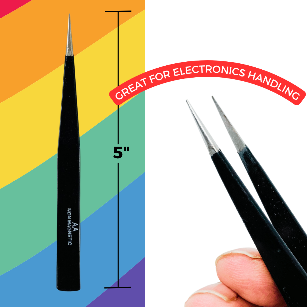 5 Inch Straight NeedleTip Non Magnetic Tweezers With Black Oxide Finish (Pack of: 2) - S8-08537-Z02