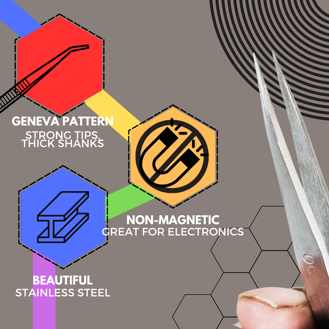 Non-Magnetic Stainless Steel Tweezer Type 00 - Perfect for Precision Electronic Work (4-3/4" Length, Thick Shank, Strong Tip)