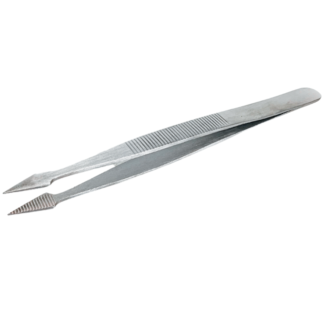 5-Inch Arrowhead Tip Stainless Steel Tweezers, Fine Point Serrated Jaws, Textured Non-Slip Grip for Crafts, Electronics, Jewelry and Small Parts – S8597