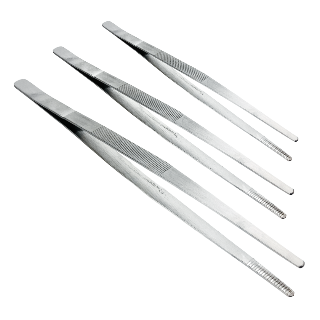8", 10" & 12" Jumbo Stainless Steel Tweezers Set (3-Piece) – Extra-Long Blunt Tip Craft & Jewelry Tweezers