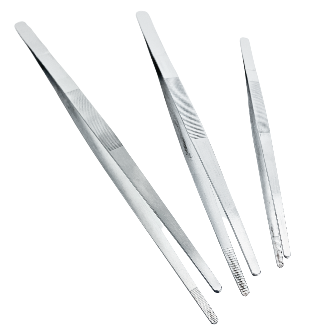 Premium Precision & Jumbo Tweezer Combo — 3-Piece Plastic Tweezer Set + 3-Piece Jumbo Stainless Steel Tweezers