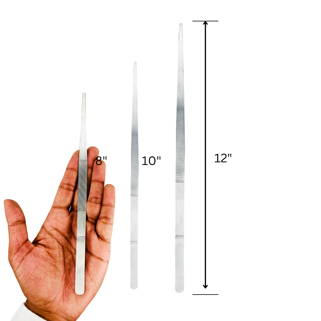 8", 10" & 12" Jumbo Stainless Steel Tweezers Set (3-Piece) – Extra-Long Blunt Tip Craft & Jewelry Tweezers