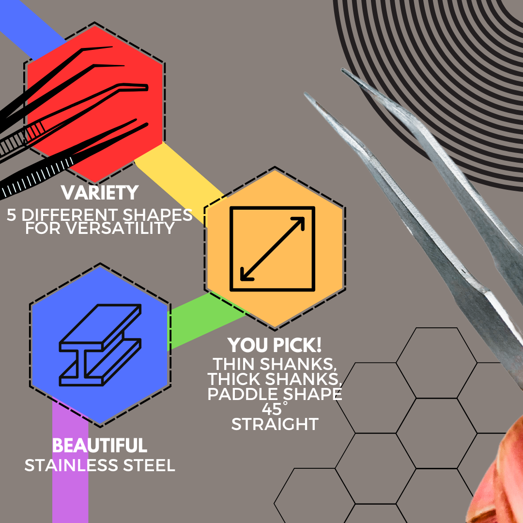 5 Piece Precision Stainless Steel Tweezers Set – 4" to 4.75" Straight, Bent & Tapered Tip Tweezers for Jewelry Making, Electronics Repair, Crafts, Hobby, Laboratory Work – S1-08642