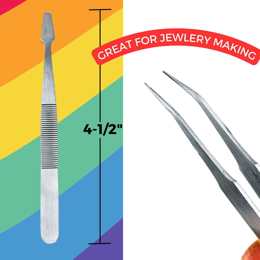 5 Piece Precision Stainless Steel Tweezers Set – 4" to 4.75" Straight, Bent & Tapered Tip Tweezers for Jewelry Making, Electronics Repair, Crafts, Hobby, Laboratory Work – S1-08642