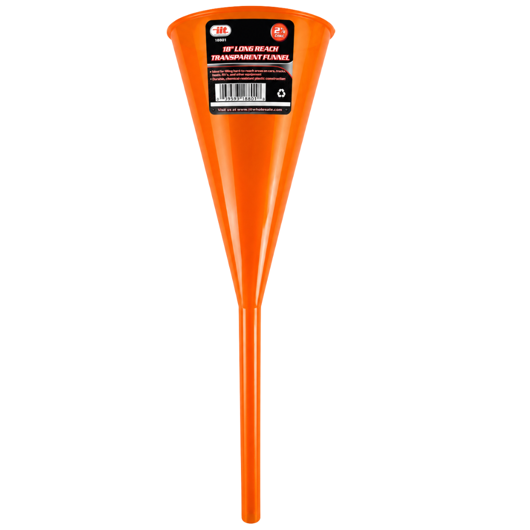 2 Pc. 18" Extra-Long Plastic Funnel with 5" Wide Mouth – Flute-Style Narrow Base for Oil, Gas, and Transmission Fluids