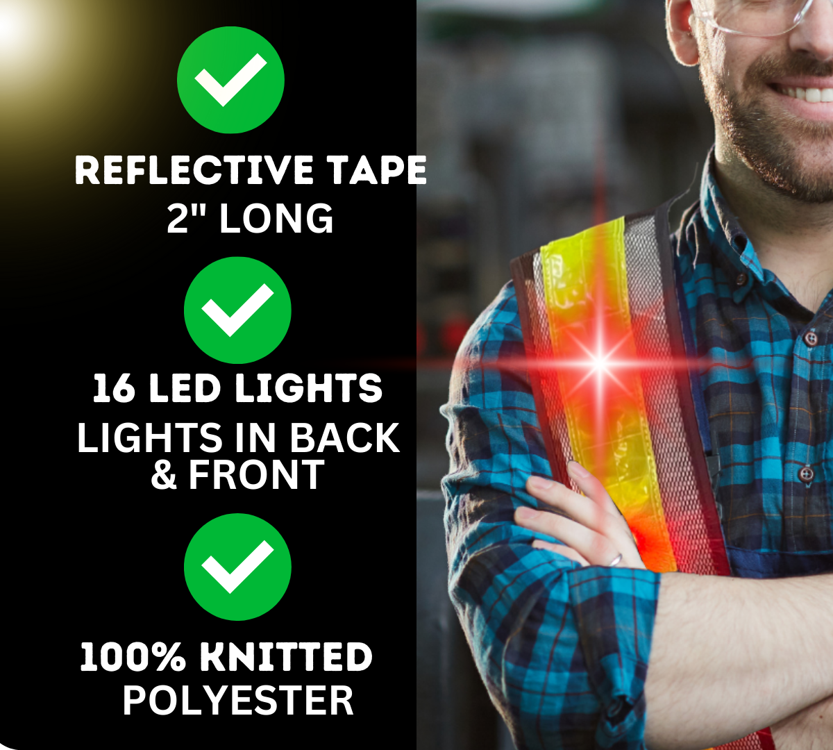 Black Lighted Safety Vest - SW-18347