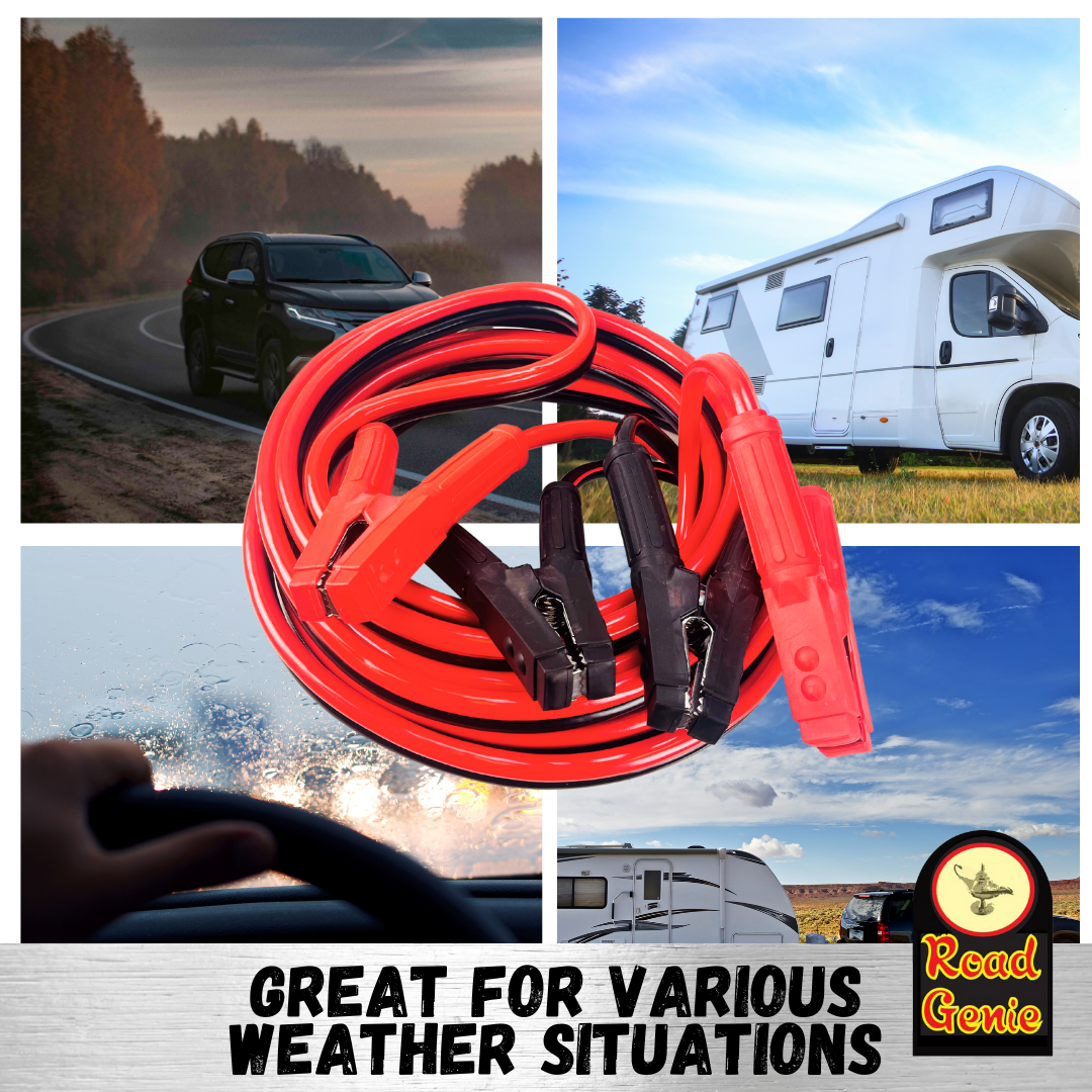 ROAD GENIE 25 Foot, 1 Gauge Booster Cable with Color-Coded Cables and Chrome Plated Clamps for Easy and Reliable Jump-Starting || Comes with Carrying Pouch