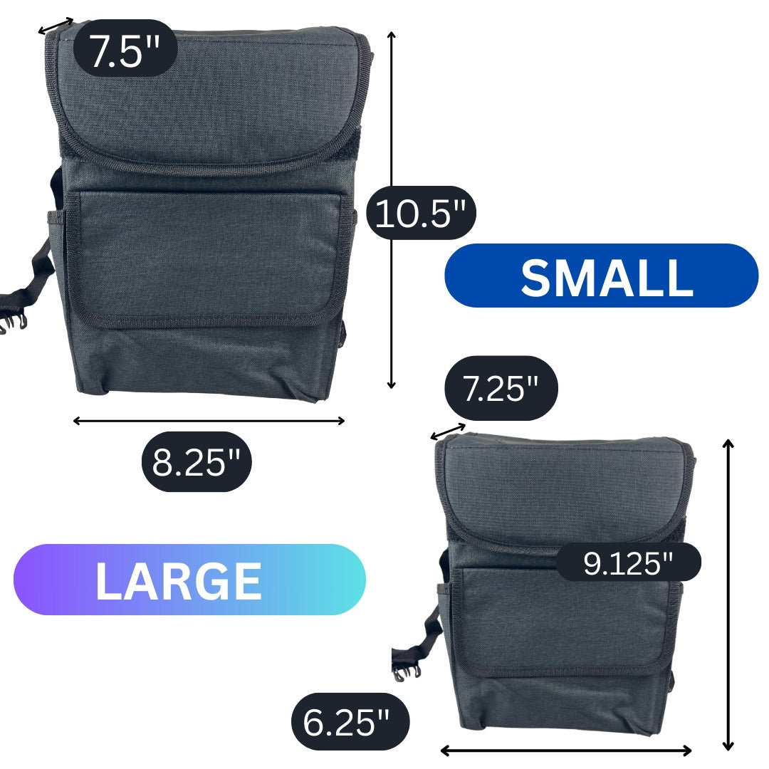 2-Pack Car Trash Can with PVC Lid – Water-Resistant Auto Garbage Bin with Snap-In Liner, Velcro Closure, Carry Handles, Large Front Pocket & Side Mesh Pouch – Small & Large Sizes Included