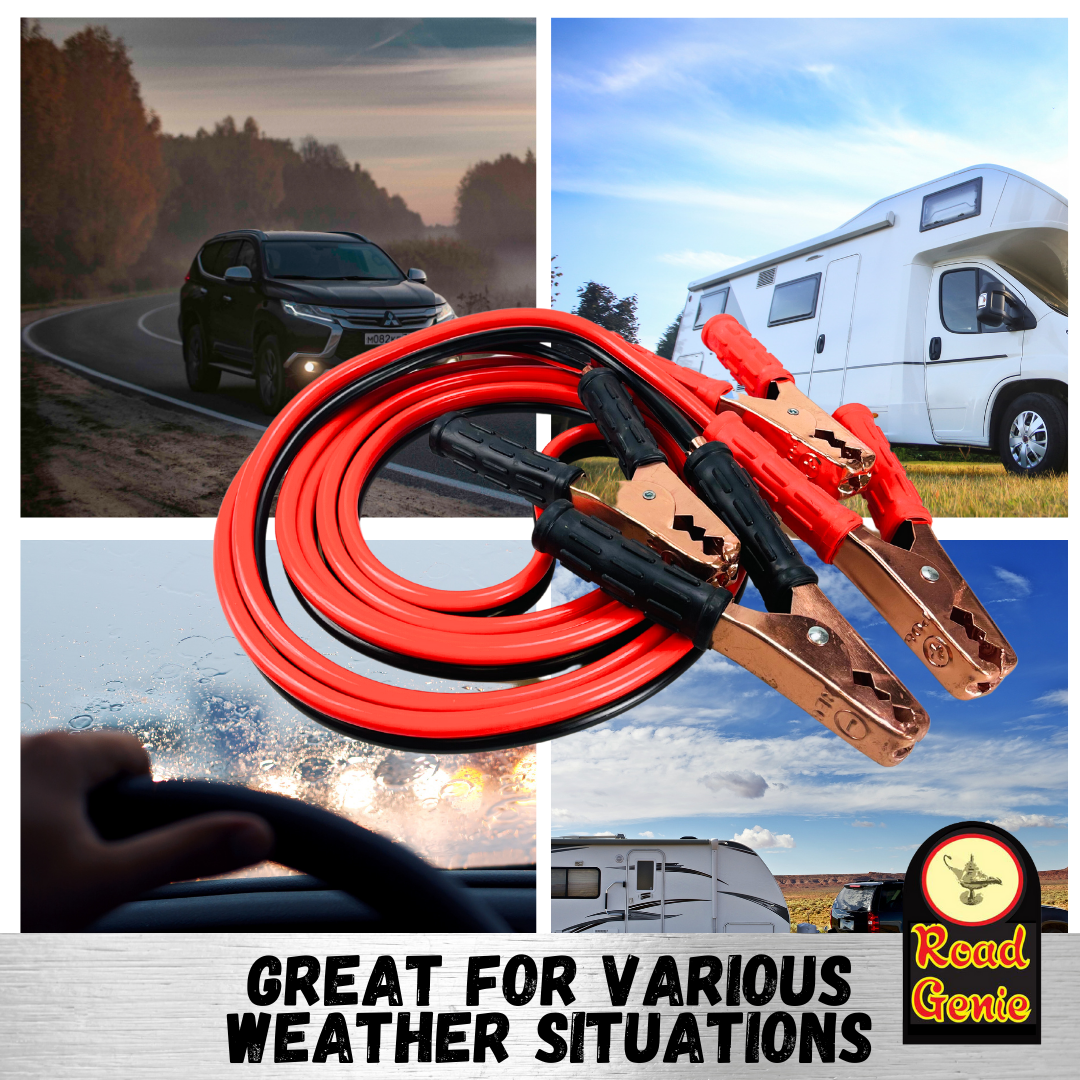 ROAD GENIE 12-Foot 10 Gauge Booster Cable with PVC Insulated Copper Jaw Booster Clamp - Tangle-Free Design, 125A Maximum Current