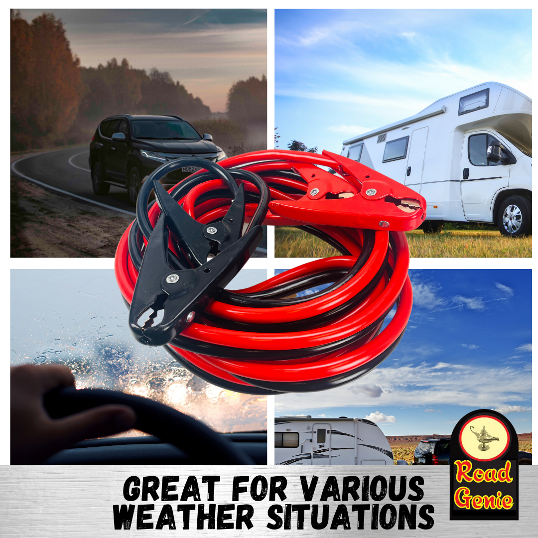 ROAD GENIE 20 Foot, 2 Gauge Booster Cable with Color-Coded Clamps and Carrying Pouch for Easy and Reliable Jump-Starting