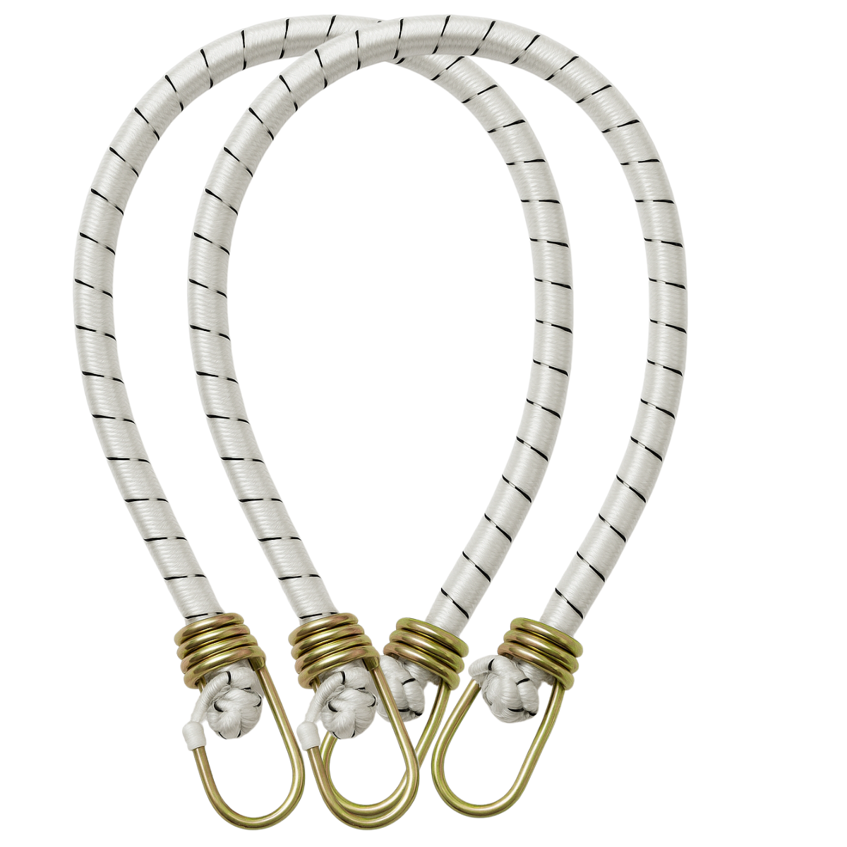2 Pc. Heavy-Duty 24" White and Black Striped Bungee Cord with Rubber-Tipped Hooks – Strong Elastic Tie Down for Cargo, Camping, and Travel